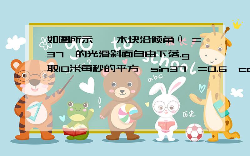 如图所示,一木块沿倾角θ =37°的光滑斜面自由下落.g取10米每秒的平方,sin37°=0.6,cos37°=0.8.(1)求加速度的大小.（）若木块与斜面间的动摩擦因数μ=0.5,求木块加速度的大小