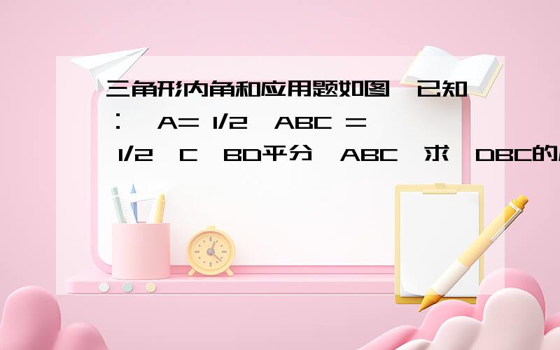 三角形内角和应用题如图,已知：∠A= 1/2∠ABC = 1/2∠C,BD平分∠ABC,求∠DBC的度数（列式解答~!）