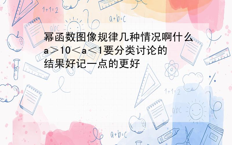 幂函数图像规律几种情况啊什么a＞10＜a＜1要分类讨论的结果好记一点的更好