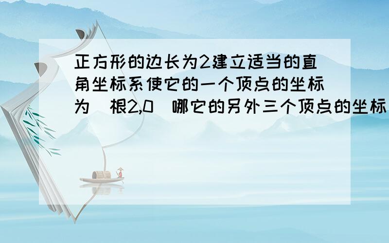 正方形的边长为2建立适当的直角坐标系使它的一个顶点的坐标为（根2,0）哪它的另外三个顶点的坐标是什么并出图