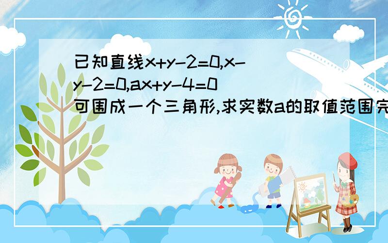 已知直线x+y-2=0,x-y-2=0,ax+y-4=0可围成一个三角形,求实数a的取值范围完全没有思路诶...