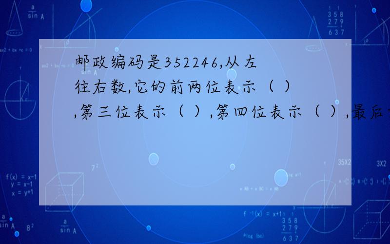 邮政编码是352246,从左往右数,它的前两位表示（ ）,第三位表示（ ）,第四位表示（ ）,最后两位表示（还有电话号码是怎样变成的