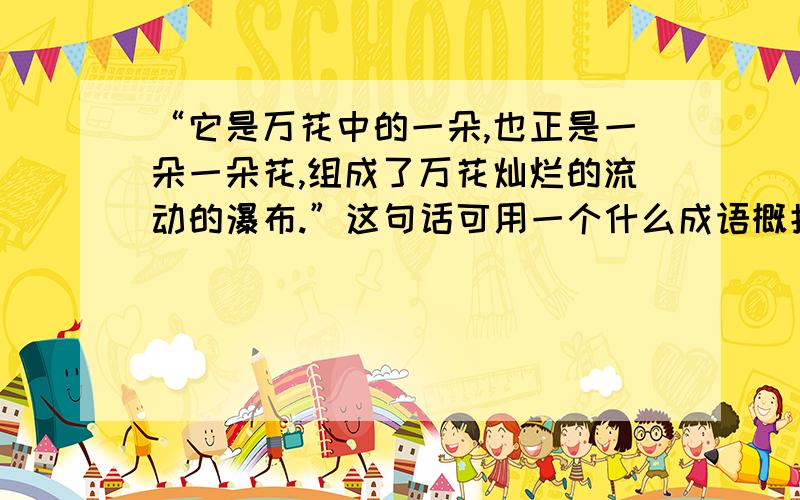 “它是万花中的一朵,也正是一朵一朵花,组成了万花灿烂的流动的瀑布.”这句话可用一个什么成语概括?唉.如果好,有追加分数的...