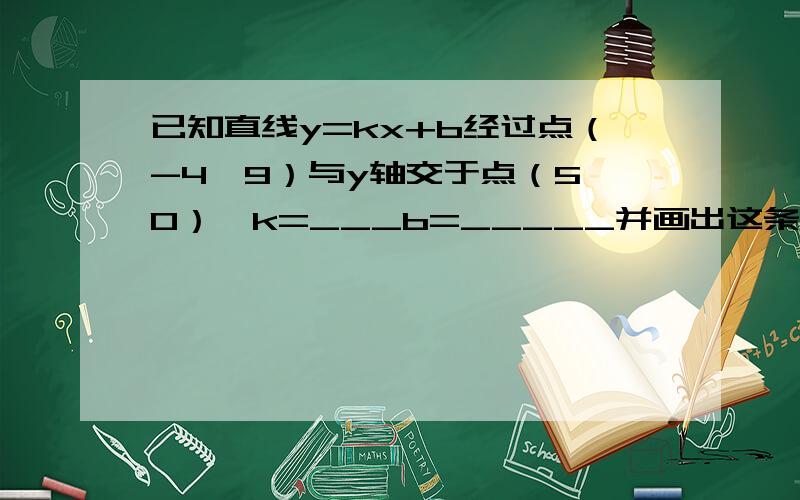 已知直线y=kx+b经过点（-4,9）与y轴交于点（5,0）,k=___b=_____并画出这条直线