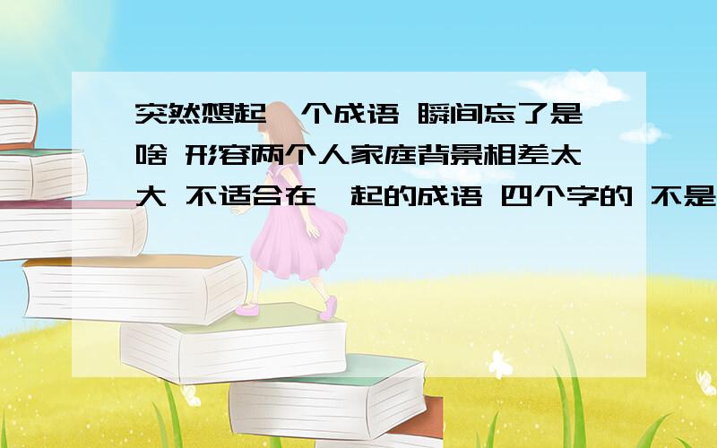 突然想起一个成语 瞬间忘了是啥 形容两个人家庭背景相差太大 不适合在一起的成语 四个字的 不是门当户对 我记得典故好像是古代某个人拒绝了一个公主 这是成语的出处 我突然就想不起