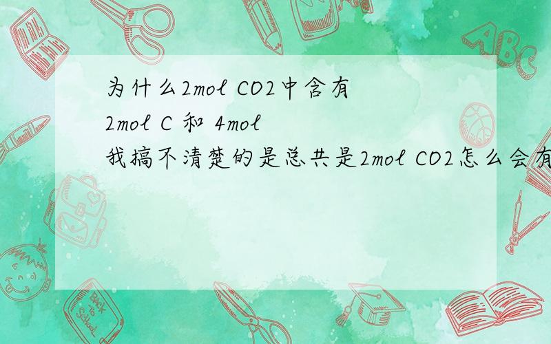 为什么2mol CO2中含有2mol C 和 4mol 我搞不清楚的是总共是2mol CO2怎么会有2mol C加上4mol O变成6mol