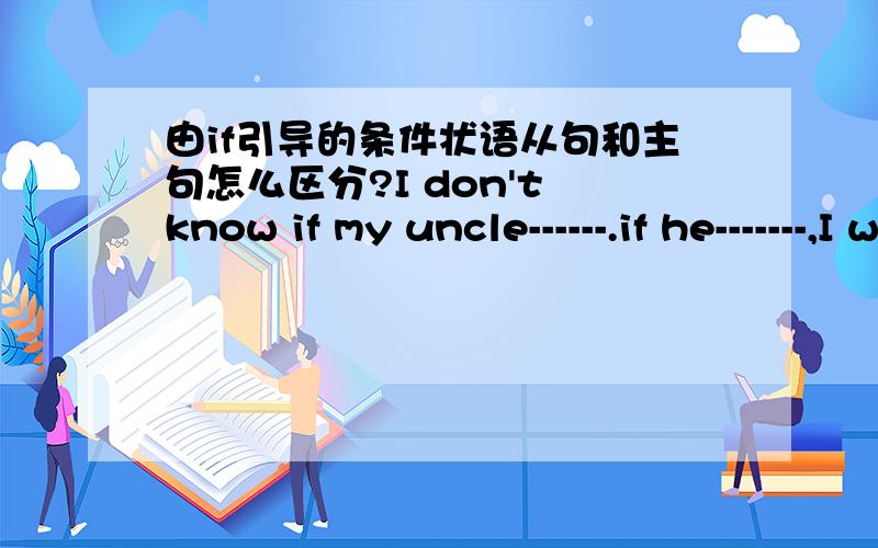 由if引导的条件状语从句和主句怎么区分?I don't know if my uncle------.if he-------,I will be very happy.