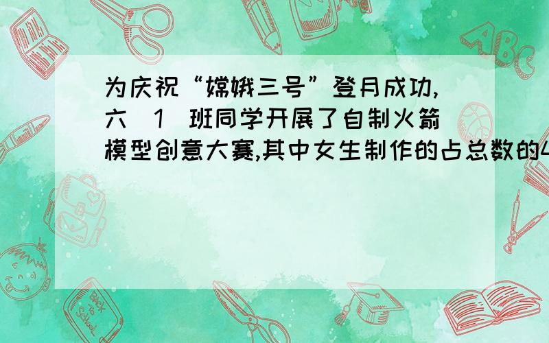 为庆祝“嫦娥三号”登月成功,六(1)班同学开展了自制火箭模型创意大赛,其中女生制作的占总数的40%,男生制作了36个.全班一共制作了多少个?