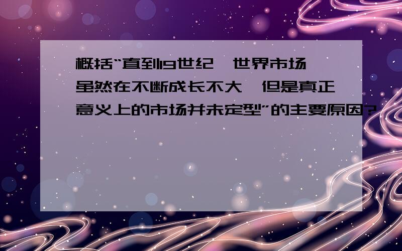 概括“直到19世纪,世界市场虽然在不断成长不大,但是真正意义上的市场并未定型”的主要原因?