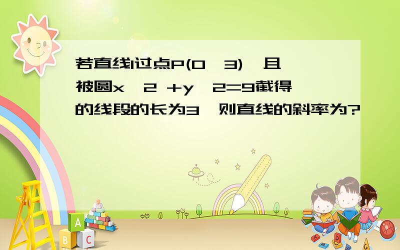 若直线l过点P(0,3),且被圆x^2 +y^2=9截得的线段的长为3,则直线的斜率为?