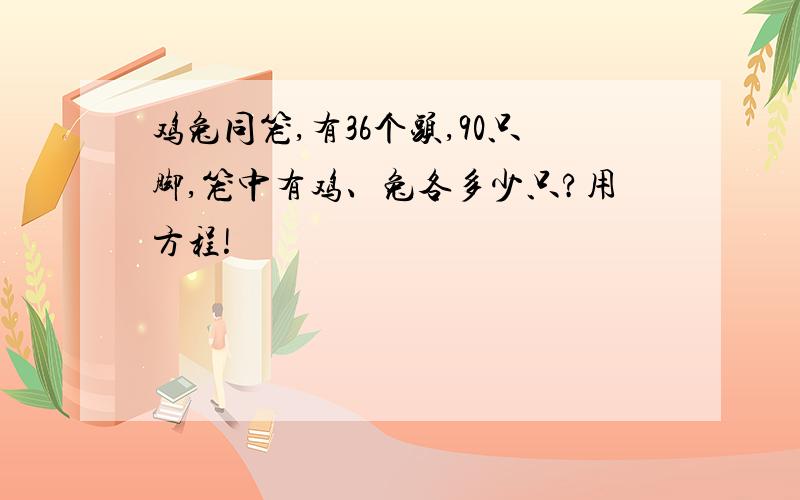 鸡兔同笼,有36个头,90只脚,笼中有鸡、兔各多少只?用方程!