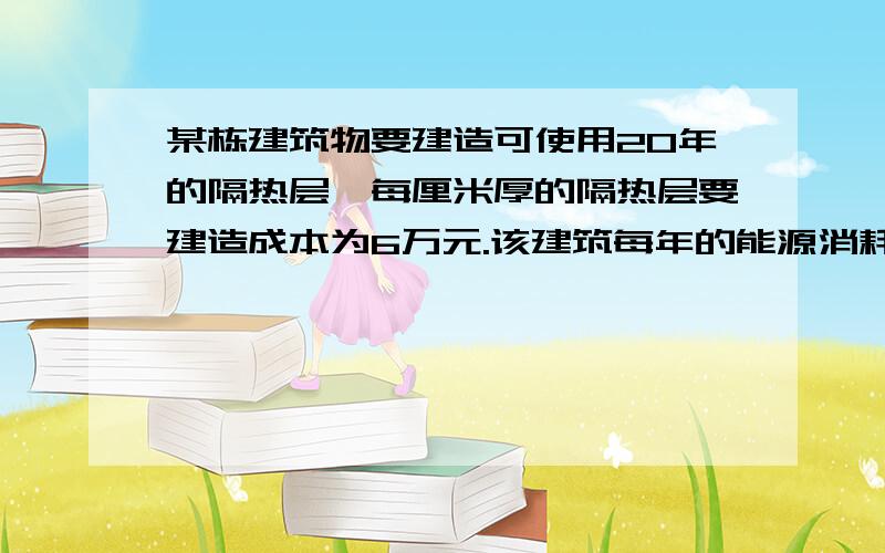 某栋建筑物要建造可使用20年的隔热层,每厘米厚的隔热层要建造成本为6万元.该建筑每年的能源消耗费用C（单位：万元）与隔热层厚度x(单位：cm)满足关系C(x)=k/(3x+5)(0≤x≤10)若不建隔热层,每