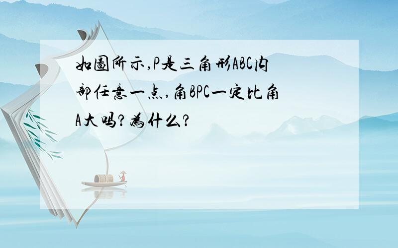 如图所示,P是三角形ABC内部任意一点,角BPC一定比角A大吗?为什么?