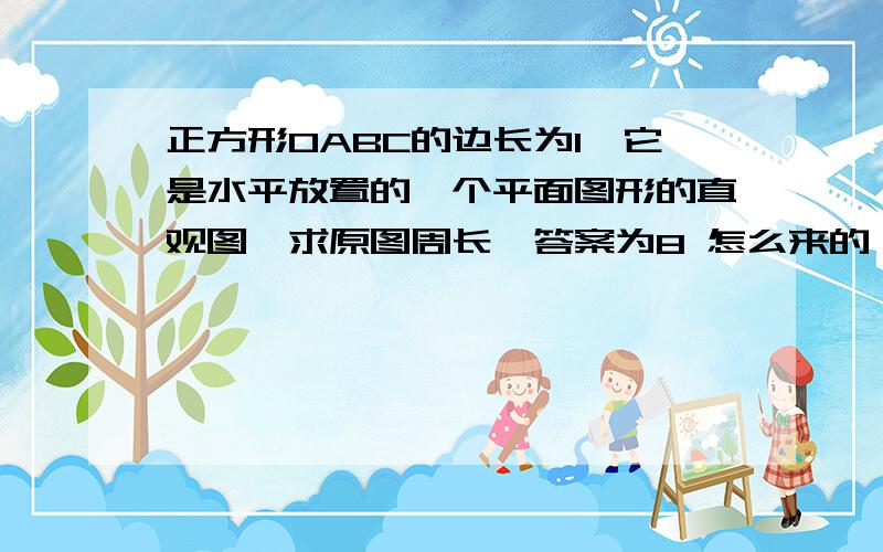 正方形OABC的边长为1,它是水平放置的一个平面图形的直观图,求原图周长【答案为8 怎么来的 ..