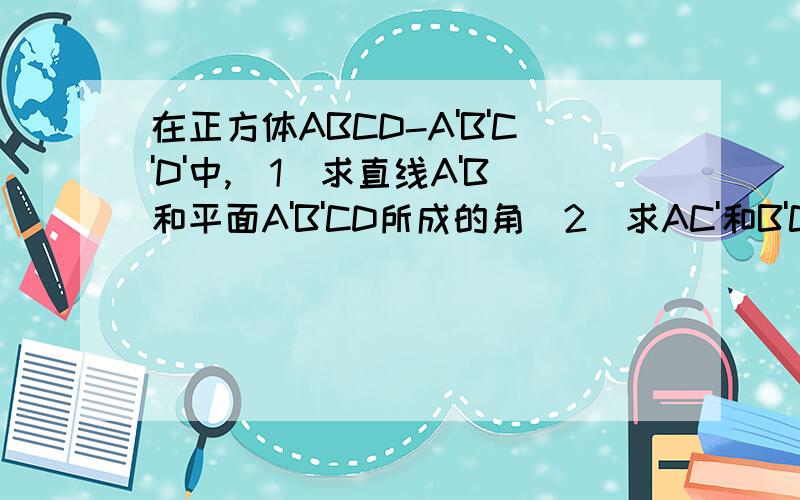 在正方体ABCD-A'B'C'D'中,(1)求直线A'B和平面A'B'CD所成的角(2)求AC'和B'C所好心人士帮帮我