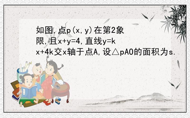 如图,点p(x,y)在第2象限,且x+y=4,直线y=kx+4k交x轴于点A,设△pAO的面积为s.