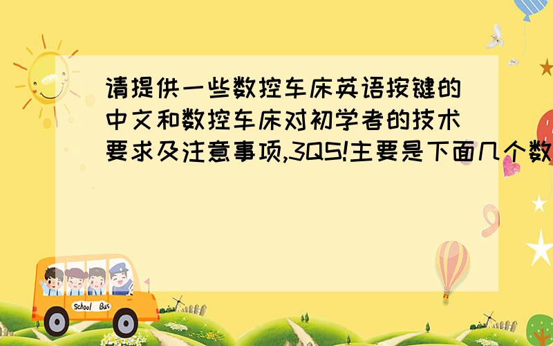 请提供一些数控车床英语按键的中文和数控车床对初学者的技术要求及注意事项,3QS!主要是下面几个数控车床的按键含义(我操作的是欧马数控车床) POS PROG 0FFSET SETTING SHIFT CAN INPUT SYSTEM MESSACE C