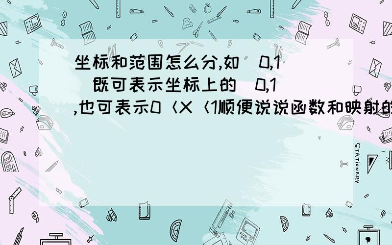 坐标和范围怎么分,如（0,1）既可表示坐标上的（0,1）,也可表示0＜X＜1顺便说说函数和映射的区别为什么实数的范围是（-∞，∞），而不【-∞，∞】