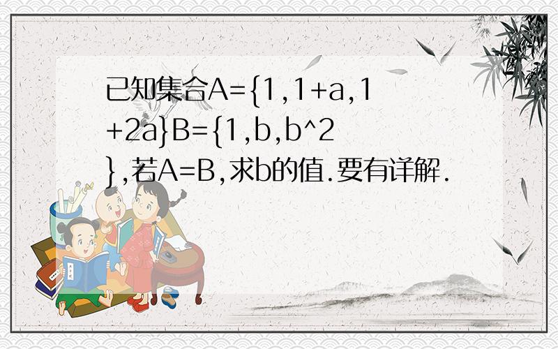 已知集合A={1,1+a,1+2a}B={1,b,b^2},若A=B,求b的值.要有详解.