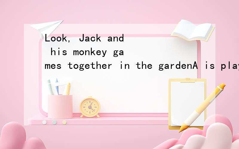 Look, Jack and his monkey games together in the gardenA is playing    B was playing    C are playing    D were playing