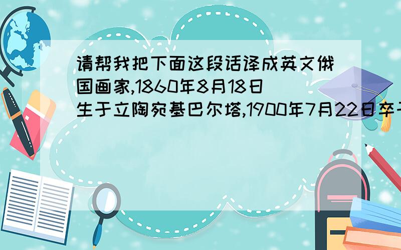 请帮我把下面这段话译成英文俄国画家,1860年8月18日生于立陶宛基巴尔塔,1900年7月22日卒于莫斯.列维坦,俄国十九世纪下半期最杰出的风景画家.列维坦的风景画一般以农村的平凡景色为题材,