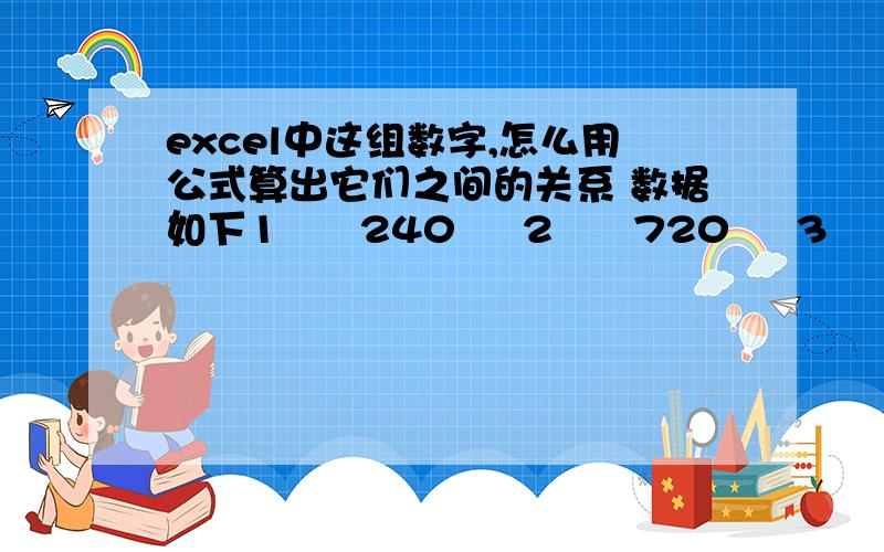 excel中这组数字,怎么用公式算出它们之间的关系 数据如下1      240     2      720     3      1440     4      2400     5      3600     6      5040