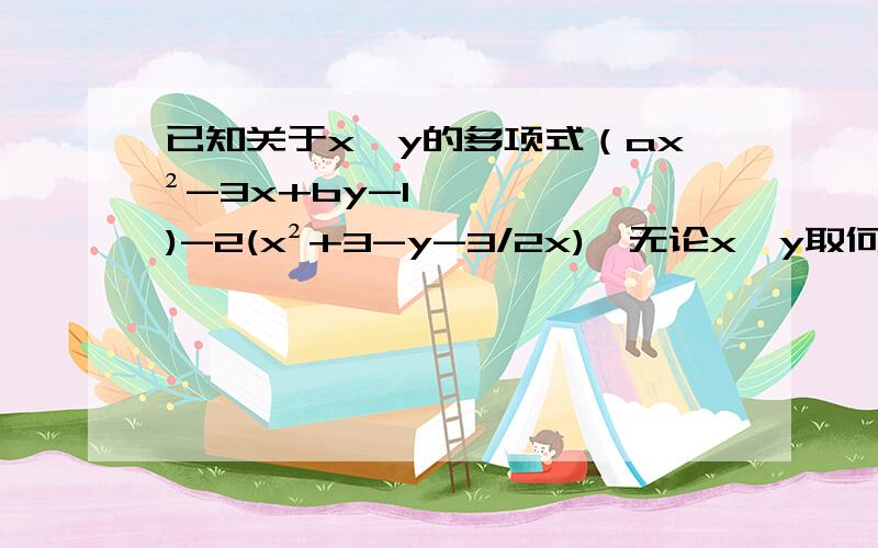 已知关于x,y的多项式（ax²-3x+by-1)-2(x²+3-y-3/2x),无论x,y取何值,多项式的值都不变,求4（a²-ab+b²）-3（2a²+b²+5）的值（要有过程）