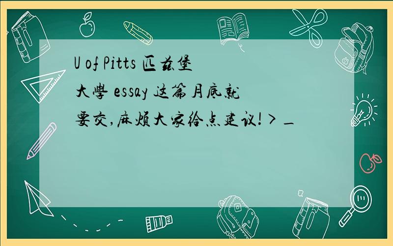 U of Pitts 匹兹堡大学 essay 这篇月底就要交,麻烦大家给点建议!>_