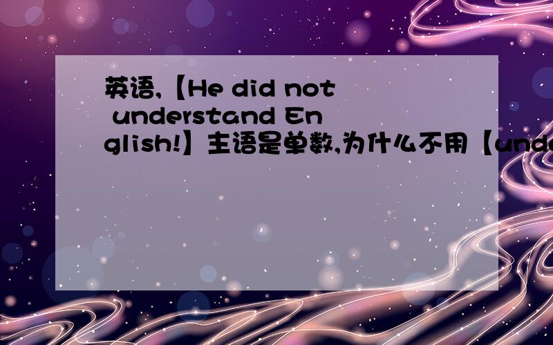 英语,【He did not understand English!】主语是单数,为什么不用【understands】?