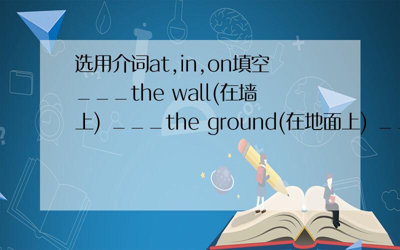 选用介词at,in,on填空___the wall(在墙上) ___the ground(在地面上) ___the river(在河上) ___the left(在左边) ___ the moon(在月球上) ___the lake(在湖面上) ___the farm(在农场) ___the earth(在地球上)