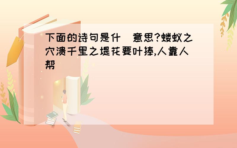 下面的诗句是什麼意思?蝼蚁之穴溃千里之堤花要叶捧,人靠人帮