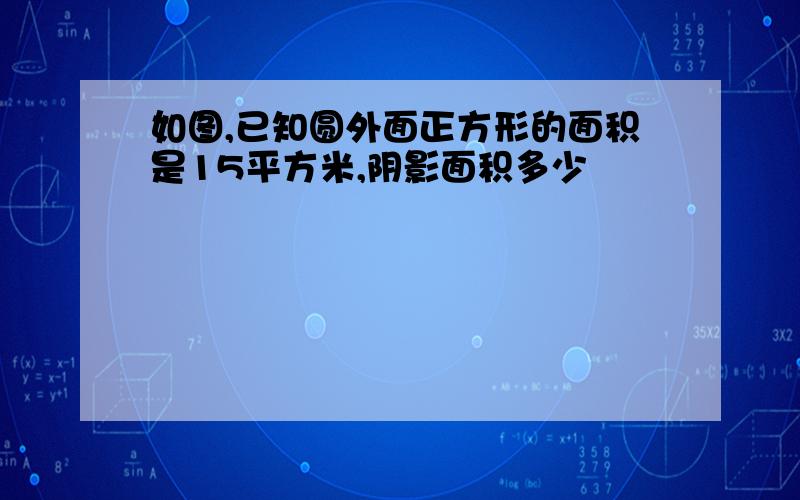 如图,已知圆外面正方形的面积是15平方米,阴影面积多少