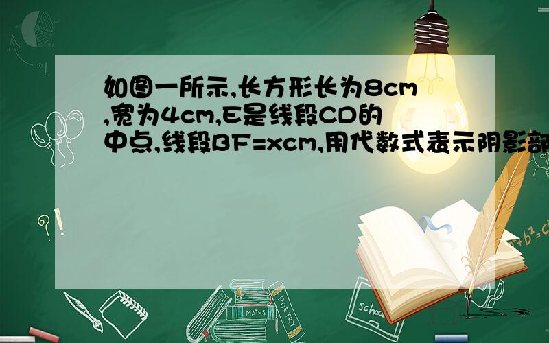 如图一所示,长方形长为8cm,宽为4cm,E是线段CD的中点,线段BF=xcm,用代数式表示阴影部分面积