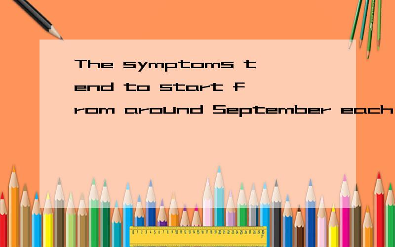 The symptoms tend to start from around September each year lasting until April,接到下面.but are at their worst in the darkest months.62.In which month do SAD symptoms become worst?A、December.B、September.C、April.D、February.题目帮我翻