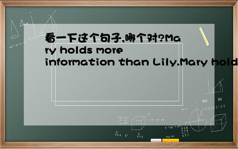 看一下这个句子,哪个对?Mary holds more information than Lily.Mary holds more information than Lily does.哪个对?