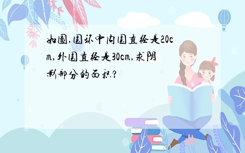 如图,圆环中内圆直径是20cm,外圆直径是30cm,求阴影部分的面积?