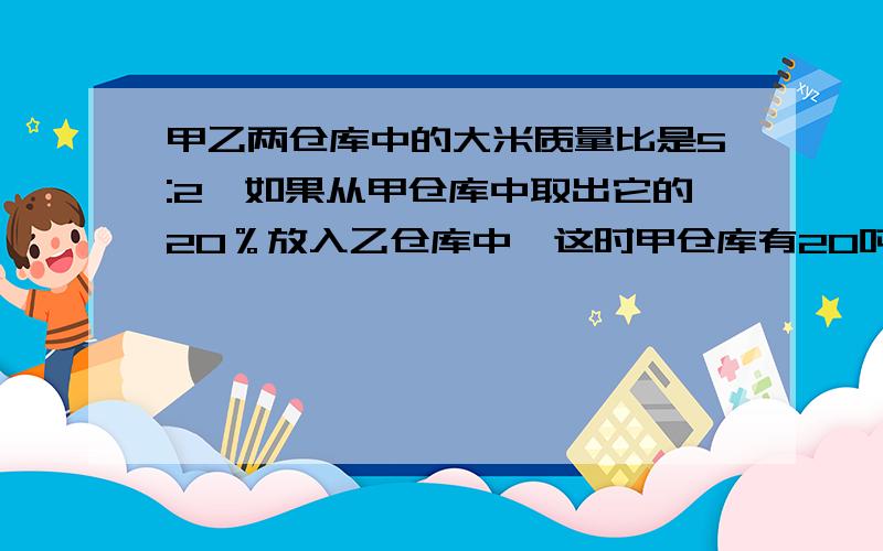 甲乙两仓库中的大米质量比是5:2,如果从甲仓库中取出它的20％放入乙仓库中,这时甲仓库有20吨大米.甲、乙两仓库原各有大米多少吨.急.