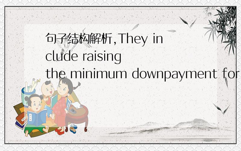 句子结构解析,They include raising the minimum downpayment for first-time buyers to 30% of a home's value,up from 20% before,and a stop on mortgages for people buying a third or subsequent home.请问句中的raising和buying分别用作句子