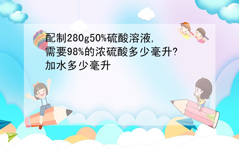 配制280g50%硫酸溶液,需要98%的浓硫酸多少毫升?加水多少毫升