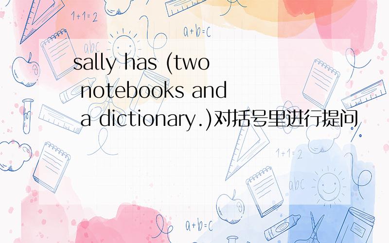 sally has (two notebooks and a dictionary.)对括号里进行提问