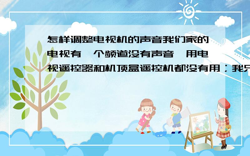 怎样调整电视机的声音我们家的电视有一个频道没有声音,用电视遥控器和机顶盒遥控机都没有用；我只是觉得在没声音之前我是在看那个频道,后来我爷爷来了,直接在电视闭路上接上了DVD播