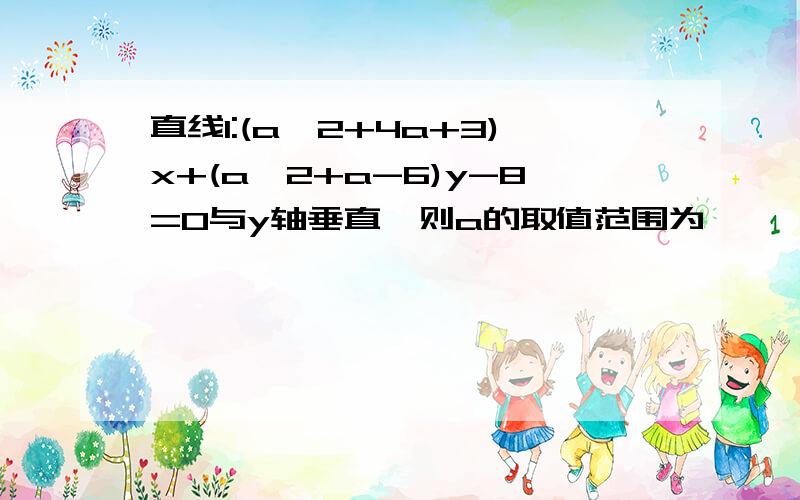 直线l:(a^2+4a+3)x+(a^2+a-6)y-8=0与y轴垂直,则a的取值范围为