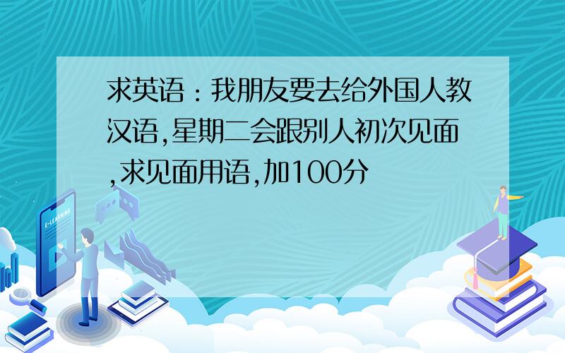 求英语：我朋友要去给外国人教汉语,星期二会跟别人初次见面,求见面用语,加100分