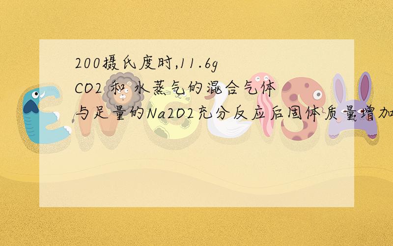 200摄氏度时,11.6g CO2 和 水蒸气的混合气体与足量的Na2O2充分反应后固体质量增加了3.6g,则原混合物的平均相对原子质量为（ ）A 11.6g/mol B 21.6g/mol C 23.2g/mol D 36.6g/mol