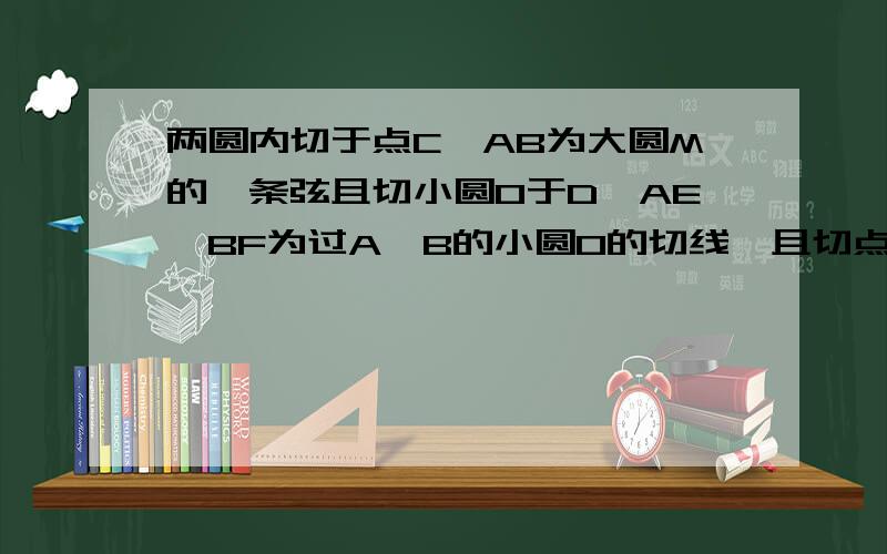 两圆内切于点C,AB为大圆M的一条弦且切小圆O于D,AE、BF为过A、B的小圆O的切线,且切点分别为E、F.求证（两圆内切于点C，AB为大圆M的一条弦且切小圆O于D，AE、BF为过A、B的小圆O的切线，且切点