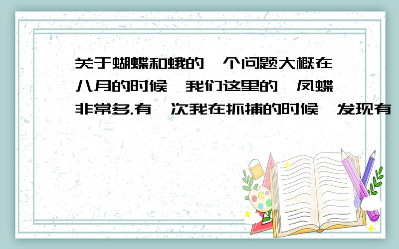 关于蝴蝶和蛾的一个问题大概在八月的时候,我们这里的麝凤蝶非常多.有一次我在抓捕的时候,发现有一只停歇在一片树叶上面,于是我将其捕捉,等到回家做标本的时候,发现这是一只蛾子（蛾