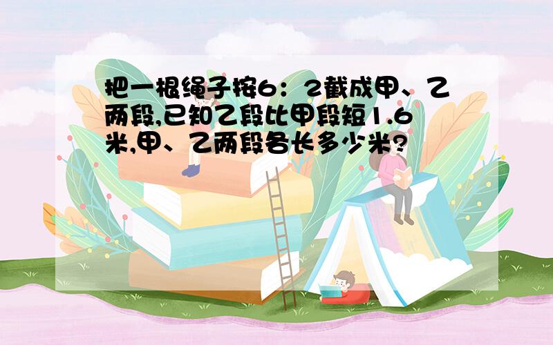 把一根绳子按6：2截成甲、乙两段,已知乙段比甲段短1.6米,甲、乙两段各长多少米?