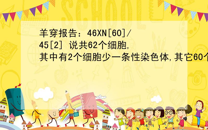 羊穿报告：46XN[60]/45[2] 说共62个细胞,其中有2个细胞少一条性染色体,其它60个细胞未见明显异常.