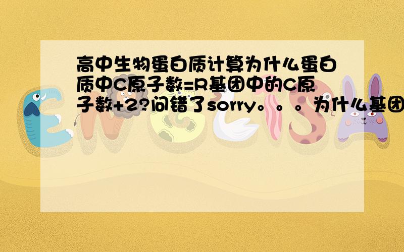 高中生物蛋白质计算为什么蛋白质中C原子数=R基团中的C原子数+2?问错了sorry。。。为什么基团中的C原子数=（肽链数+肽键数）*2+R基团中的C原子数？（肽链数+肽键数）*2是什么？