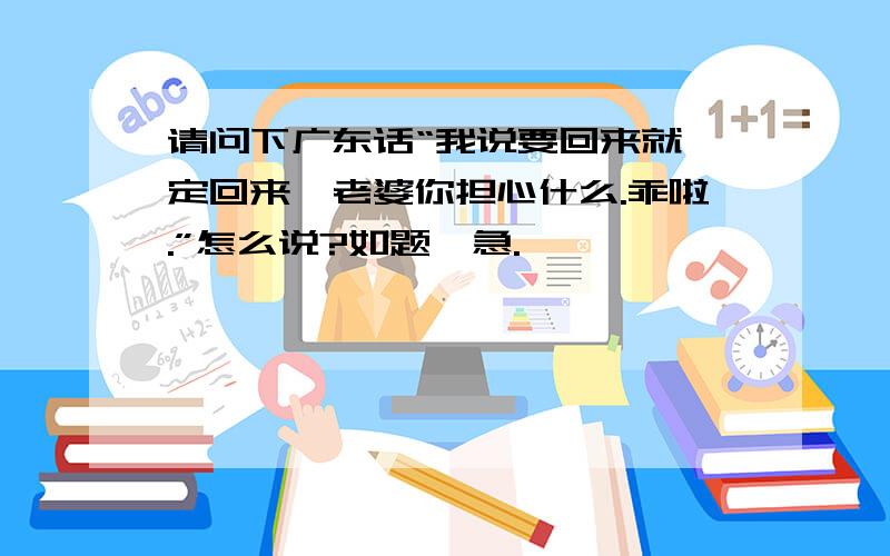 请问下广东话“我说要回来就一定回来,老婆你担心什么.乖啦.”怎么说?如题,急.